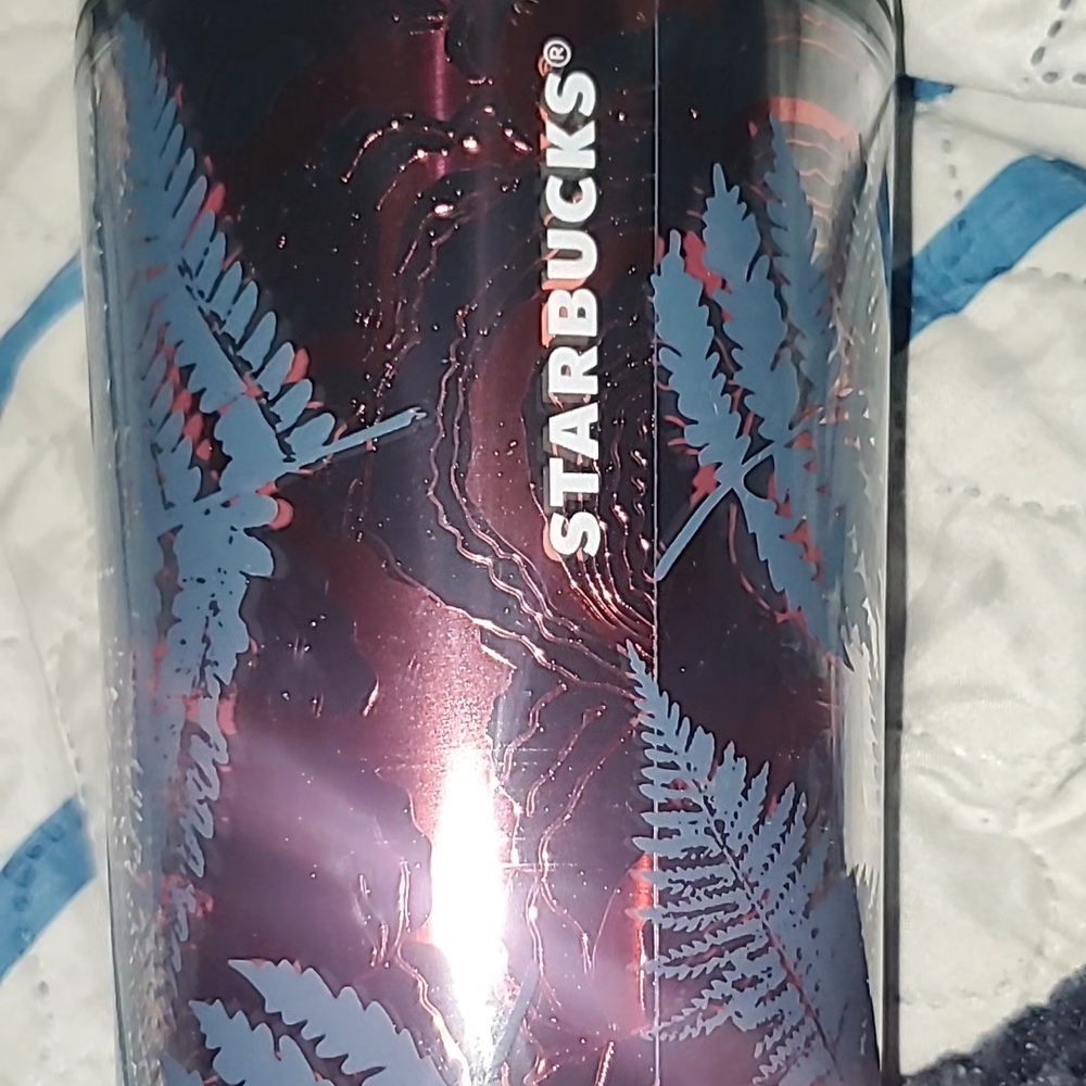 Never Used Starbucks Purple Tumbler with Blue Fern Design